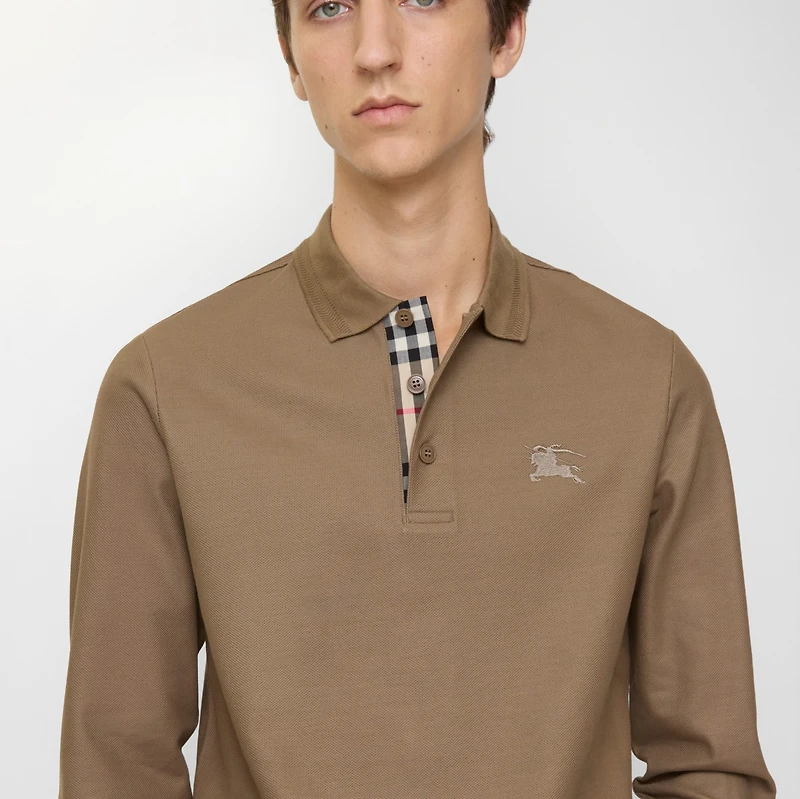 Long-sleeve Cotton Polo Shirt in Clay brown - Men | Burberry® Official
