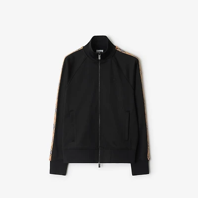 Check Trim Cotton Blend Track Jacket in Black - Men | Burberry® Official