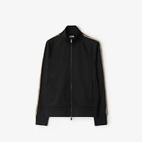 Check Trim Cotton Blend Track Jacket in Black - Men | Burberry® Official