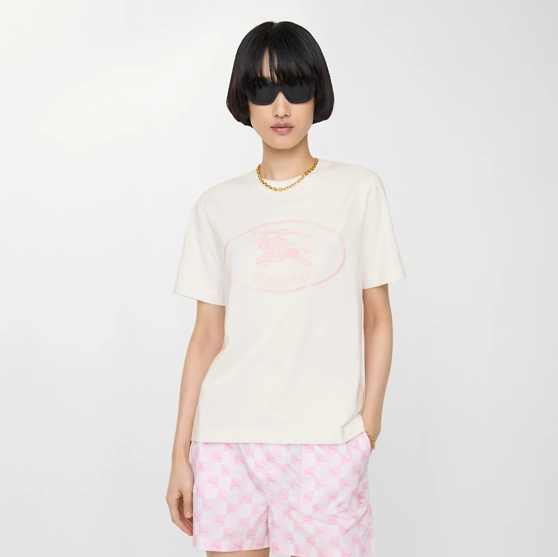 Knight Stamp Cotton T-shirt in Chalk white/mallow pink - Women | Burberry® Official