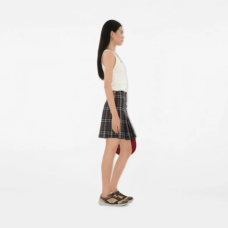 Check Wool Mini Kilt in Fig/black amethyst - Women | Burberry® Official