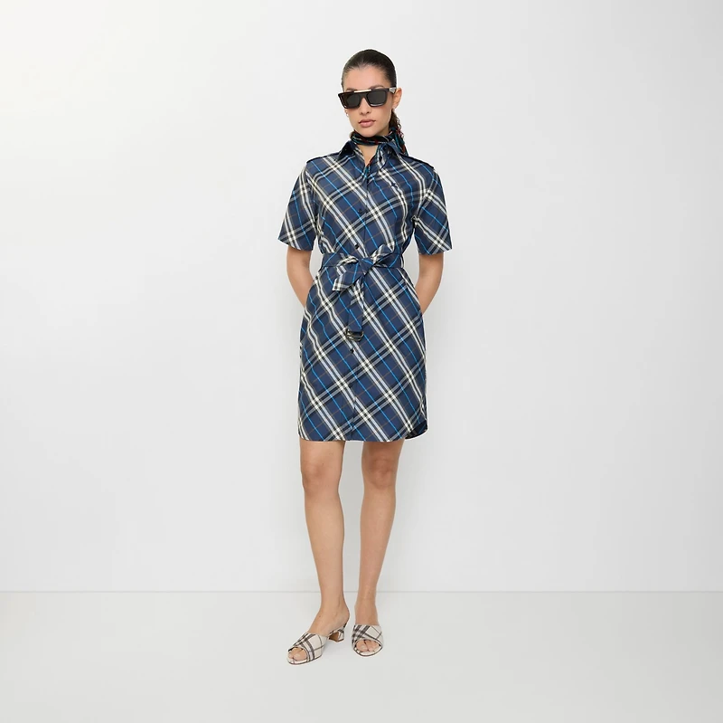 Check Cotton Shirt Dress in Pilot blue - Women | Burberry® Official