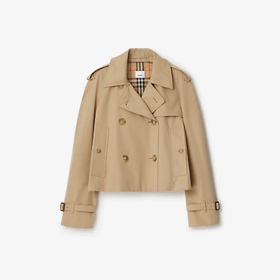 Cropped Gabardine Trench Jacket in Honey - Women, Cotton | Burberry® Official