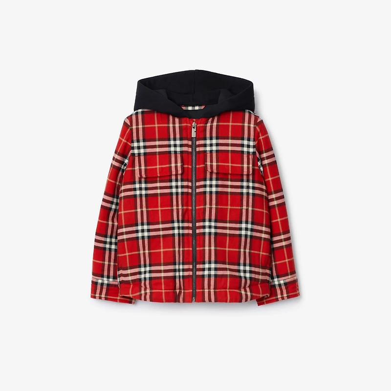 Check Cotton Hooded Jacket in Poppy red | Burberry® Official