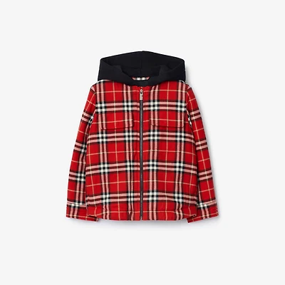 Check Cotton Hooded Jacket in Poppy red | Burberry® Official