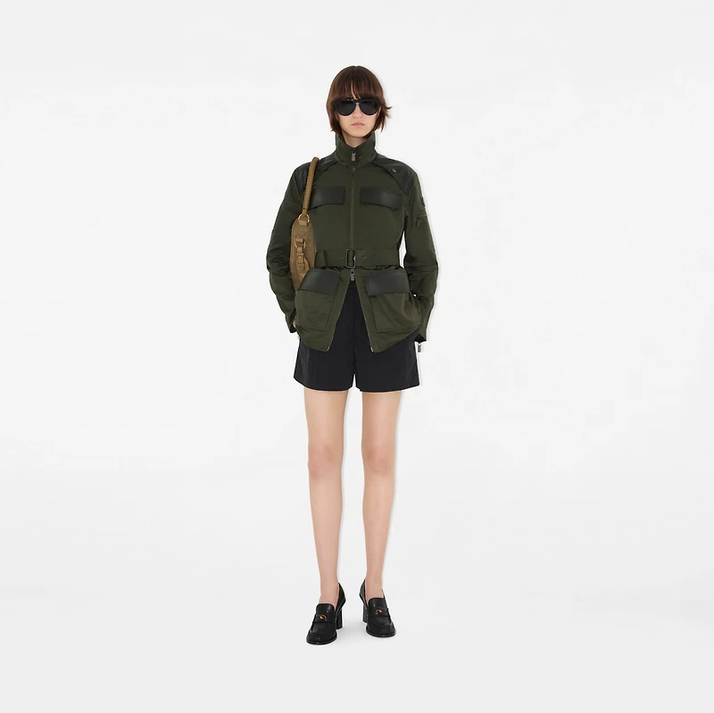Leather Trim Nylon Blend Field Jacket in Shale - Women | Burberry® Official
