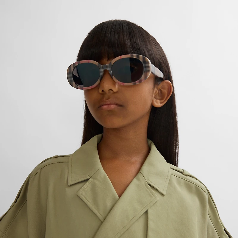 Check Oval Sunglasses in Antique yellow - Children | Burberry® Official