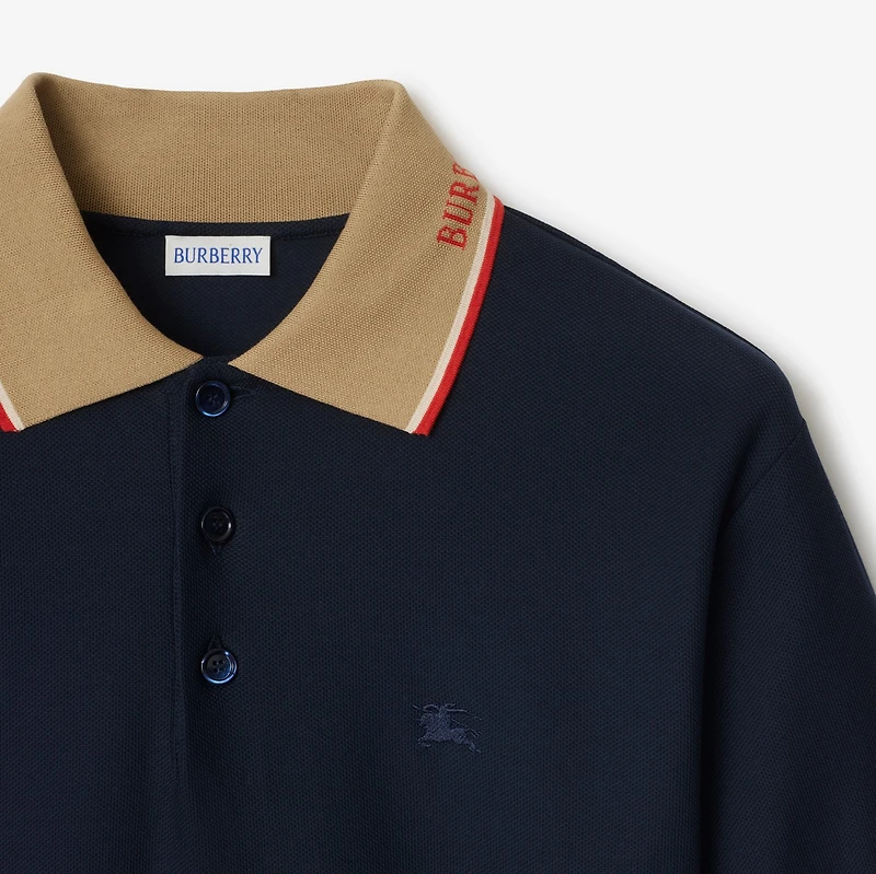 Logo Collar Cotton Polo Shirt in Navy - Men | Burberry® Official
