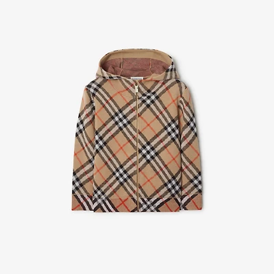 Check Wool Zip Hoodie in Sand | Burberry® Official