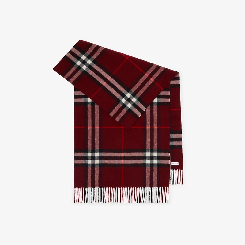 Wide Check Cashmere Scarf in Oxblood red | Burberry® Official