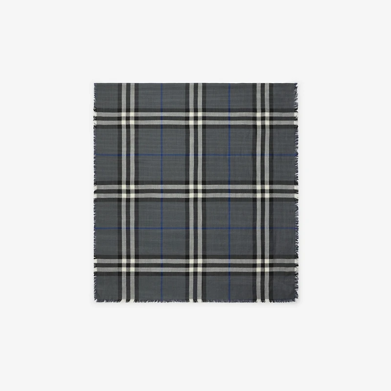 Reversible Check Wool Silk Scarf in Marlborough grey/mast blue | Burberry® Official
