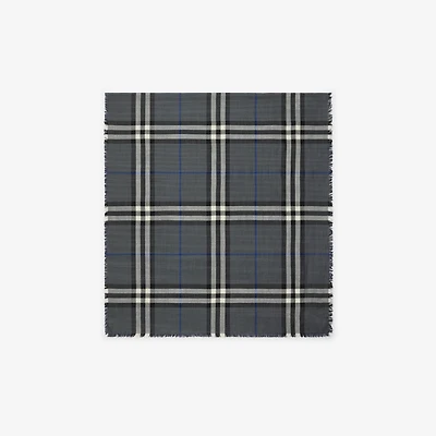 Reversible Check Wool Silk Scarf in Marlborough grey/mast blue | Burberry® Official