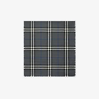Reversible Check Wool Silk Scarf in Marlborough grey/mast blue | Burberry® Official