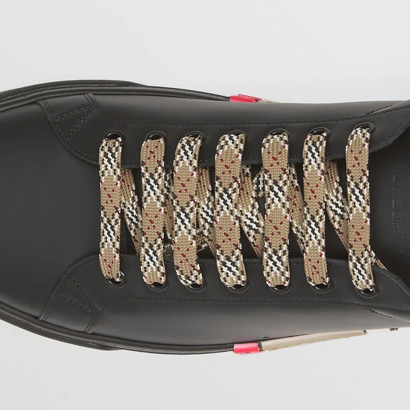 Stripe Detail Leather Sneakers in Black - Men | Burberry® Official