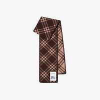 Narrow Check Wool Scarf in Bark brown/pink | Burberry® Official