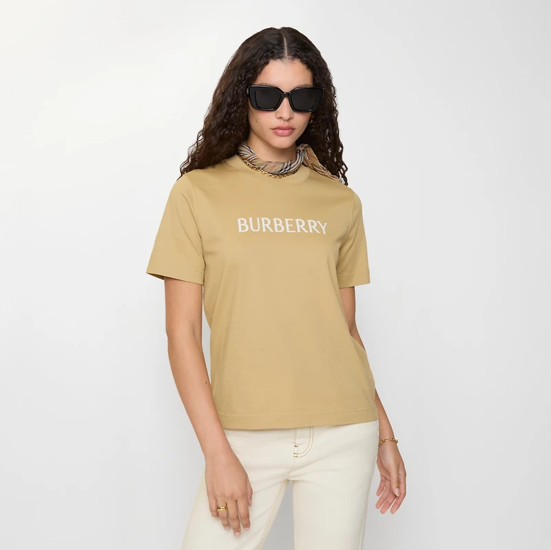 Logo Cotton T-shirt in Flax beige - Women | Burberry® Official