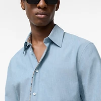 Classic Fit Check Piping Chambray Shirt in Blue melange - Men | Burberry® Official