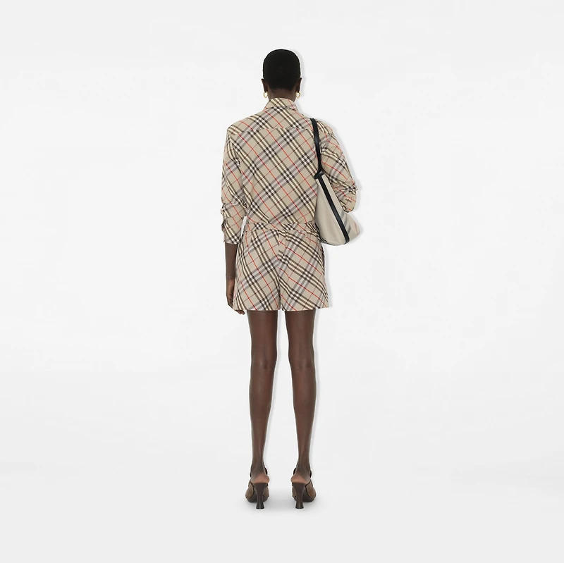 Check Cotton Pyjama Shorts in Chipping - Women | Burberry® Official