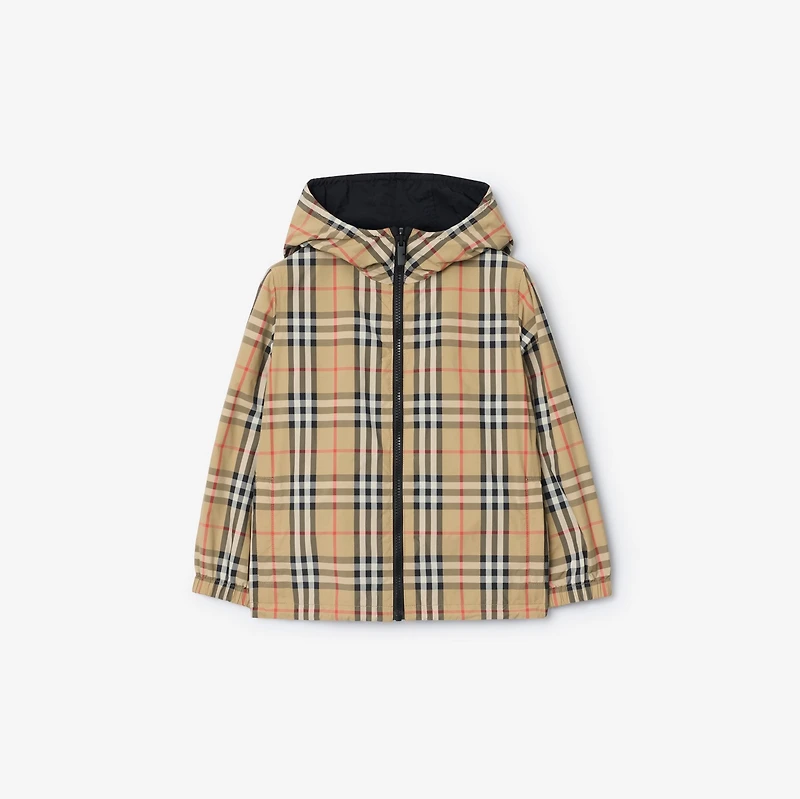 Reversible Check Hooded Jacket in Sand beige | Burberry® Official