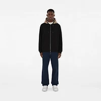 Check Hood Cotton Blend Zip Hoodie in Black/birch brown - Men | Burberry® Official