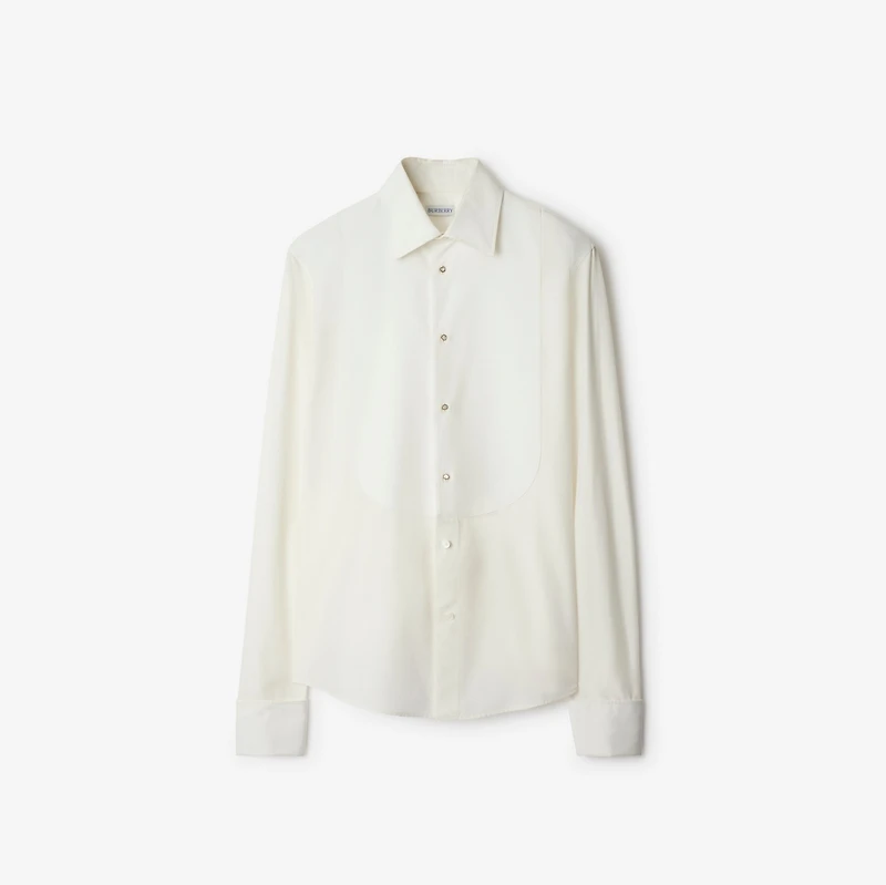 Slim Fit Cotton Silk Tuxedo Shirt in Natural white - Men | Burberry® Official