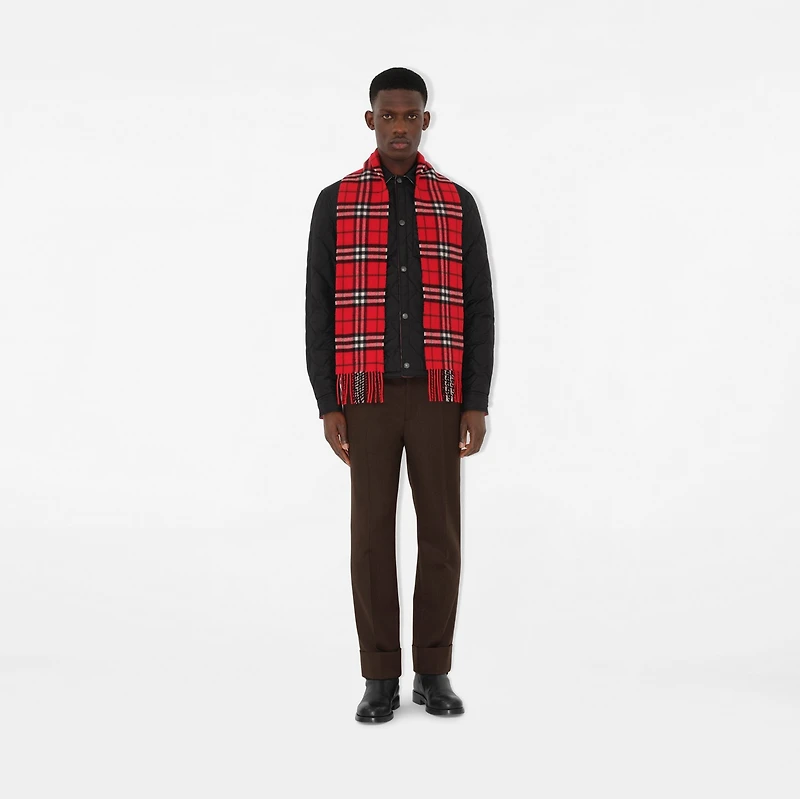 Narrow Check Cashmere Scarf in Post red | Burberry® Official
