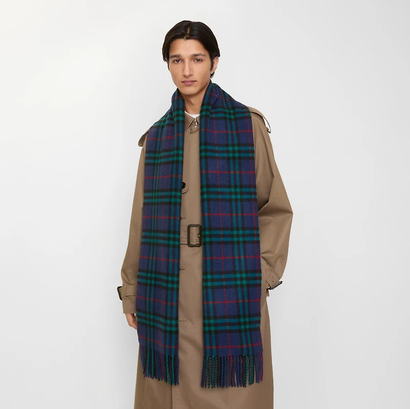 Check Cashmere Scarf in Bugle blue | Burberry® Official
