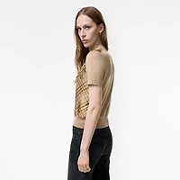 Check Panel Wool Silk T-shirt in Camel - Women | Burberry® Official