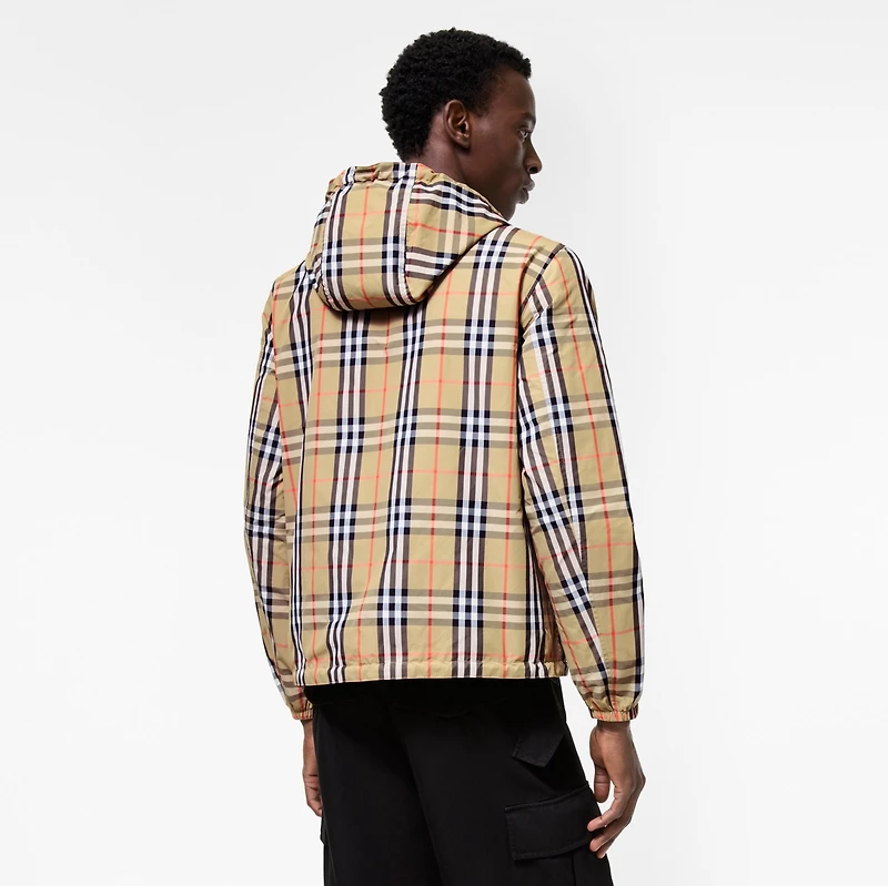 Reversible Check Newport Hooded Jacket in Sand beige - Men, Nylon | Burberry® Official