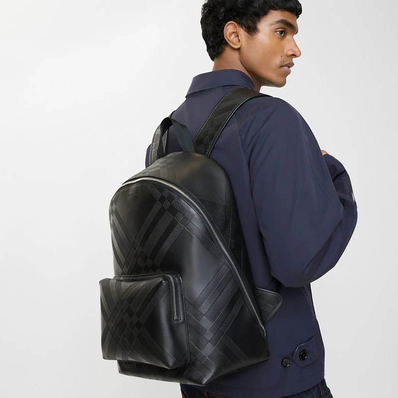 Embossed Check Backpack in Black - Men, Leather | Burberry® Official