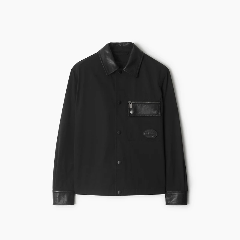 Leather Trim Nylon Cotton Overshirt in Black - Men | Burberry® Official