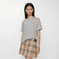 Check Trim Cotton T-shirt in Pale grey melange - Women | Burberry® Official