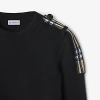 Check Epaulette Wool Cashmere Blend Sweater in Black - Women | Burberry® Official