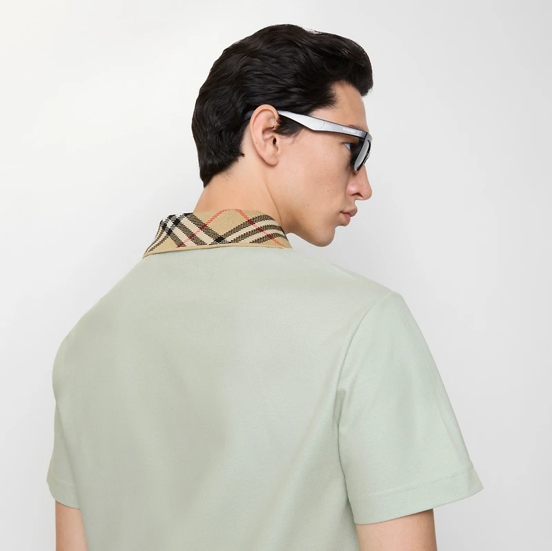 Check Collar Cotton Polo Shirt in Seafoam green - Men | Burberry® Official
