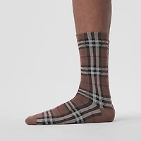 Vintage Check Intarsia Cotton Cashmere Blend Socks in Dark birch brown | Burberry® Official