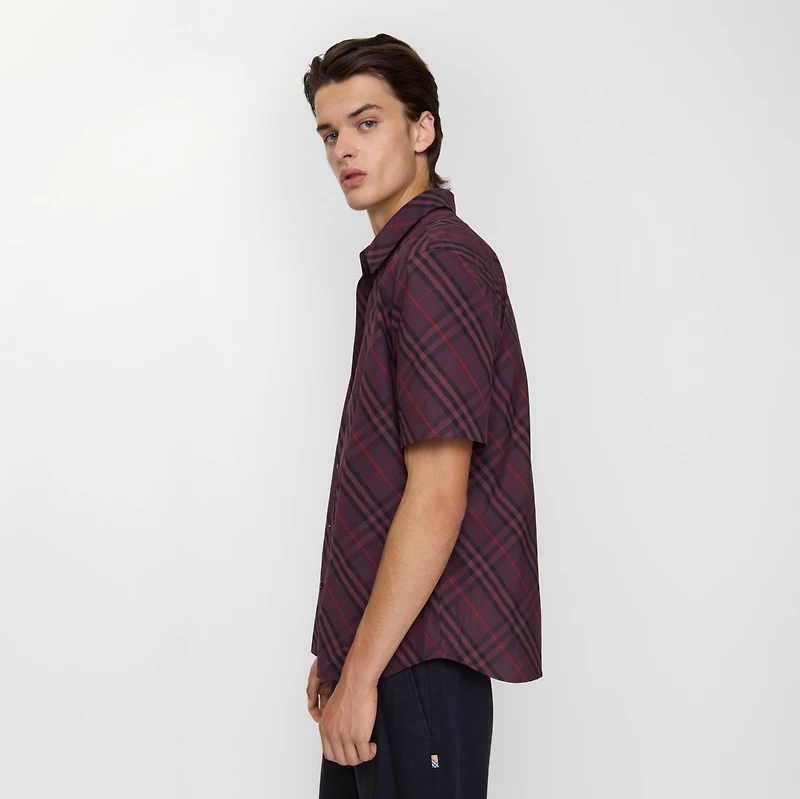 Relaxed Fit Check Cotton Shirt in Wine red - Men | Burberry® Official