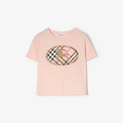 Check Knight Stamp Cotton T-shirt in Bouquet pink | Burberry® Official