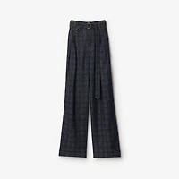 High Rise Wide Check Denim Jeans in Indigo - Women, Cotton | Burberry® Official