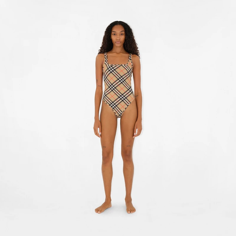 Check Swimsuit in Sand beige - Women | Burberry® Official