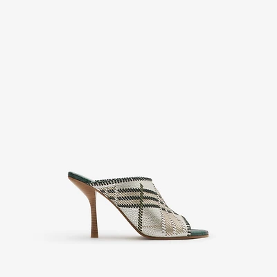 Check Leather Cabana Mules in Cotton - Women | Burberry® Official