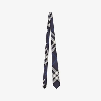 Check Silk Tie in Navy Blue - Men | Burberry® Official