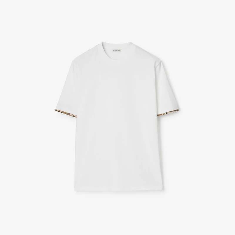 Check Trim Cotton T-shirt in White - Men | Burberry® Official