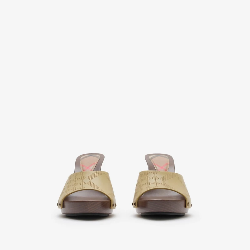 Check Leather Potter Mules​ in Limestone beige - Women | Burberry® Official