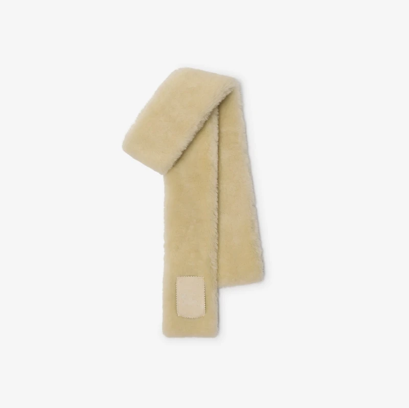 Narrow Label Shearling Scarf in Beige | Burberry® Official