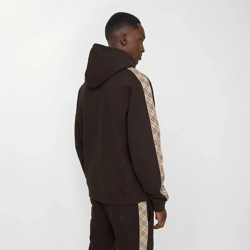 Check Trim Cotton Hoodie in Clove brown - Men | Burberry® Official