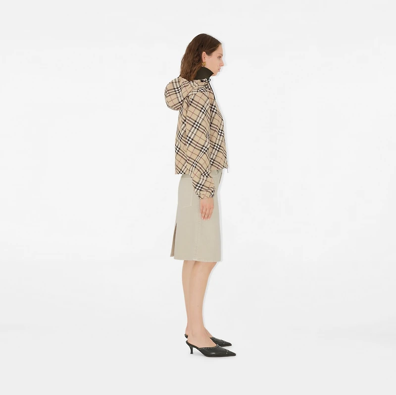 Check Hooded Jacket in Alabaster - Women, Nylon | Burberry® Official