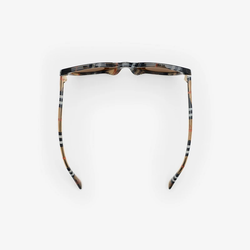 Tubular Check Round Sunglasses in Light sand - Women | Burberry® Official