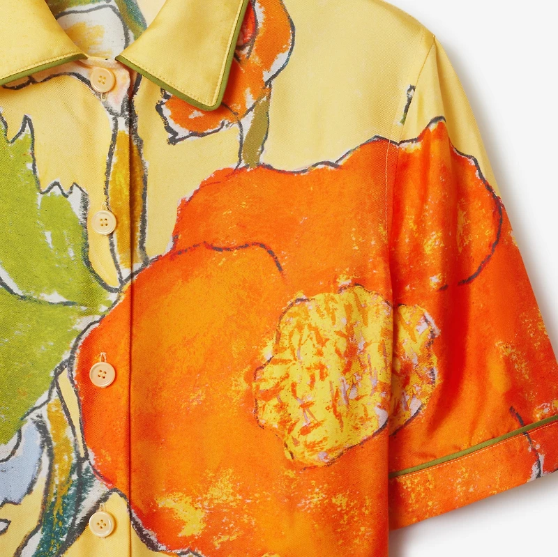 Highgrove Cascading Flowers Silk Shirt Dress in Buttermilk - Women | Burberry® Official
