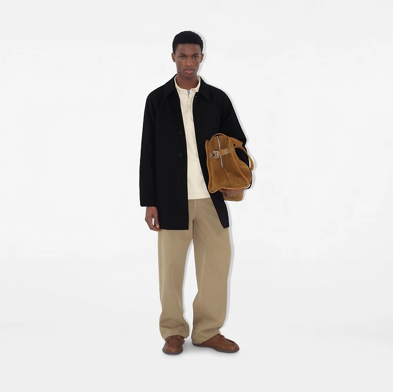 Short Camden Heritage Car Coat in Black - Men, Cotton Gabardine | Burberry® Official