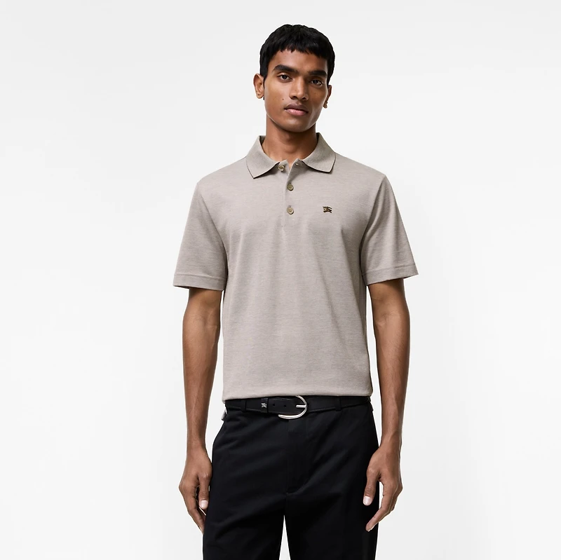 Metal Knight Cotton Polo Shirt in Eriskay grey melange - Men | Burberry® Official